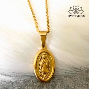 Virgin Mary Oval Pendant Necklace